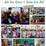 Image of the cover of report on All for One, One for All - A Gender Equality Guide for Trade Unionists in IUF Sectors, with various photos of people